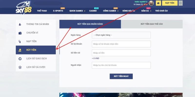 Các bước rút tiền chi tiết.